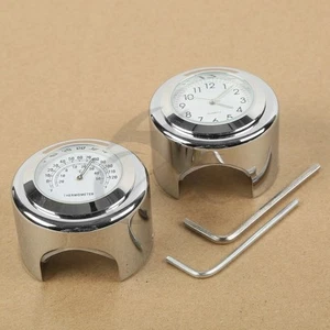 7/8'' 1'' Motorcycle Bike Handlebar Mount White Dial Clock & Thermometer Temp US - Picture 1 of 5