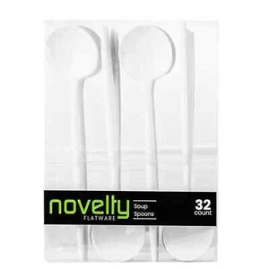 Novelty Modern Flatware Cutlery Disposable Plastic White Soup Spoons 32 Pieces - Picture 1 of 3