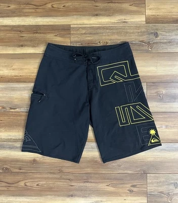 Boardshorts de colección Y2K Quiksilver para hombre 33 Kelly Slater negro amarillo largo holgado Foto 1 de 4
