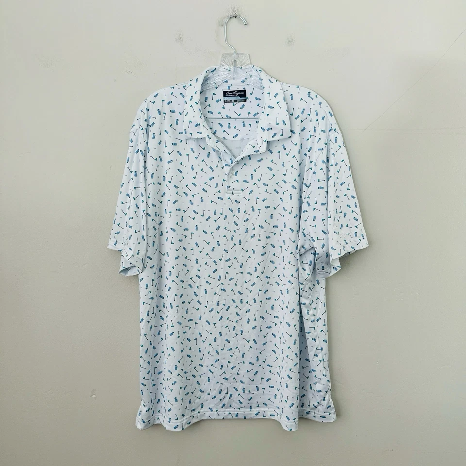 Ben Hogan Performance White And Blue Golf Print Button Up Men’s XL - Image 1 of 4