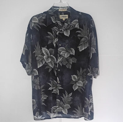 Cambia Moda Button Up Hawaiian Shirt Lg Dark Green 100% Rayon Indonesia - Image 1 of 4