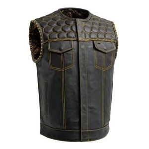 Herren Lederweste schwarz gelb Paisleyfutter, verdecktes Tragen Motorrad Taille - Bild 1 von 4