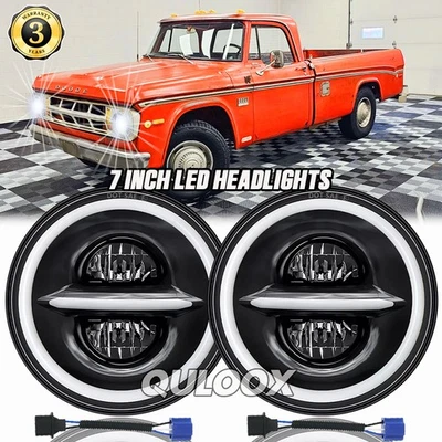 For Dodge D100 D200 D300 Pickup 7inch Round LED Headlight Hi/Lo Sealed Beam DRL - Image 1 of 4
