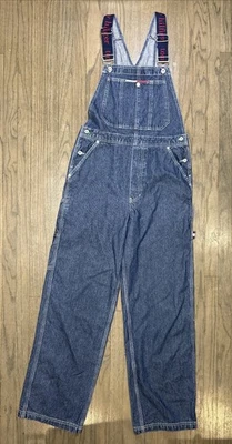 Macacão jeans Tommy Hilfiger masculino tamanho médio anos 90 Y2K vintage soletrar bandeira - Imagem 1 de 4