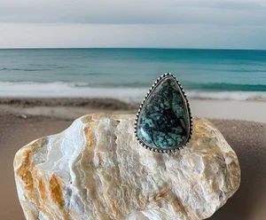 Size 8 African Turquoise Gemstone Ring 925 Sterling Silver plated- New - Picture 1 of 4