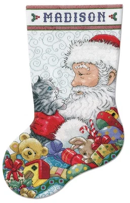 Santa with Kitten Counted Cross Stitch Stocking Kit — 第 1/3 张图片