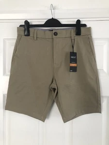 NEXT Mens Chino Shorts Chinos Stretch Straight Fit Size W30R Dark Beige BNWT - Picture 1 of 8