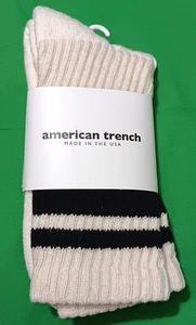 American Trench elfenbein schwarz Retro Monostreifen Crew-Socken Einheitsgröße hergestellt in den USA - Bild 1 von 3