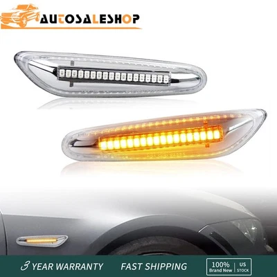 2pcs Dynamic Amber LED Side Marker Signal Light For BMW E90 E91 E92 E60 E61 E82 Foto 1 de 4