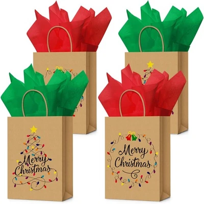 24 Piezas Bolsas de Regalo de Navidad con Pañuelo 8.27 x 5.91 x 3.15"" Pequeño Envoltura Kraft... Foto 1 de 4
