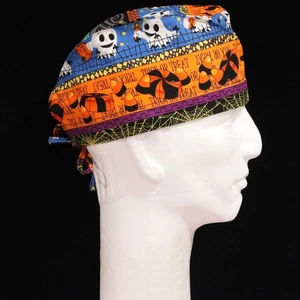 Halloween Trick or Treat & White Ghost Theme Scrub Hat - Picture 1 of 1