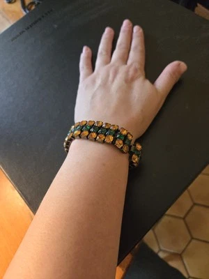 Green and Gold Colored Rhinestone Triple Strand Bracelet - Image 1 of 4