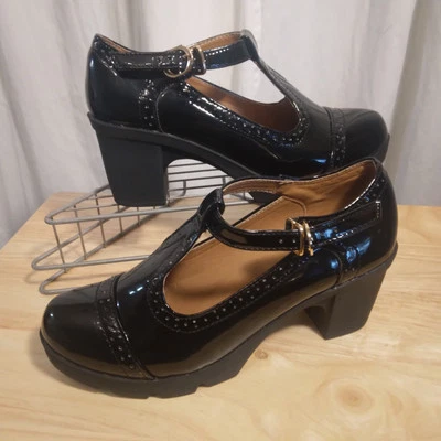 Zapatos Dadawen T-Strap Mary Jane para mujer 41-US 9-9.5 negro charol plataformas  Foto 1 de 4