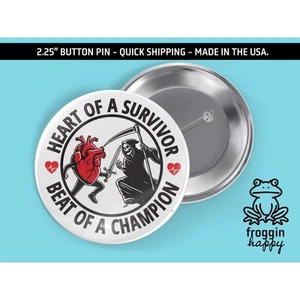 Herzinfarkt Survivor Button Pin 2,25" Herz Survivor Pin um deine Stärke zu zeigen - Bild 1 von 1