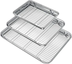 Backblech mit Gestell Set (3 Pfannen + 3 Gestelle), Edelstahl Backform Plätzchen - Bild 1 von 12