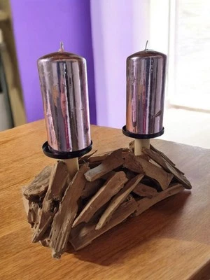 Kerzenständer für 2 Kerzen Kerzenhalter Treibholz Tischdeko aus Holz - Bild 1 von 4