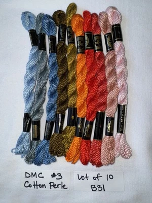 Lot of 10 DMC Cotton Perle #3 Pearl ASSORTED Embroidery Floss 15m/16.4y/5g B31 - Image 1 of 3