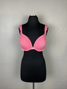 Cacique 42C Bra Pink White Boost Padded Underwire Back Closure Polka Dot & Lace - Picture 1 of 8