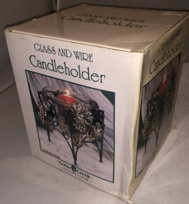 Candelabro de vidrio y alambre Cedar Creek Collections con vela nueva GL160-KPG Foto 1 de 4
