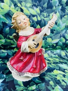 Goebel W Germany Angel Mandolin Red singing Candle Holder Silent Night Spins* - Picture 1 of 7