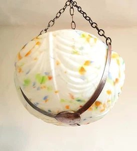 SELTENE GROSSE ART DECO GLASSCHALE SCHIRM FLIEGENFÄNGER PLAFFONIER ORIGINAL METALLWIEGE - Bild 1 von 9