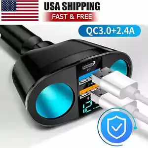 12V Dual USB Car Cigarette Lighter Socket Splitter Power Adapter Charger Outlet - Picture 1 of 21