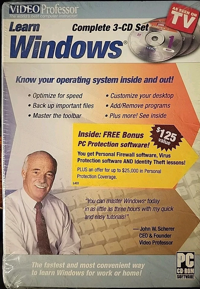 VIDEO PROFESOR 3 PC CD-ROM SOFTWARE APRENDER NUEVO SELLADO Caja Un Poco Scrunched Foto 1 de 2