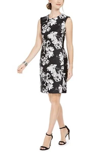 Neu Natori Blumendruck Jacquard ärmellos Etuikleid schwarz weiß Größe 8 - Bild 1 von 10