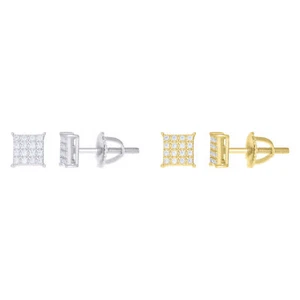 925 Sterling Silver Round Moissanite Unisex 5mm Square Stud Earrings 0.13 Ct - Picture 1 of 3