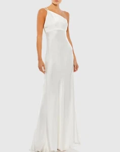 Ieena for Mac Duggal One Shoulder Double Strap Gown In White Size 6 MSRP $298 - Picture 1 of 14