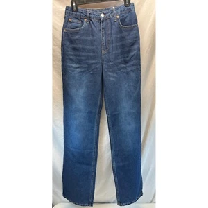 Jeans vita alta gamba dritta lavaggio scuro denim pantaloni casual taglia W 26 L 31 - Foto 1 di 12
