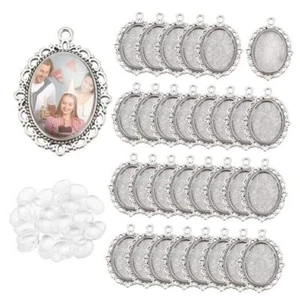 60pcs Bezel Pendant Blanks Settings - 30pcs Oval Pendant Trays Photo Charms - Picture 1 of 7