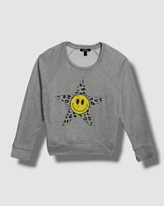 $76 Flowers By Zoe Girls Gray Long-Sleeve Happy Face Sweatshirt Sweater Size S - Picture 1 of 4