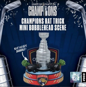 Florida Panthers 2024 Stanley Cup Champions Rat Trick Mini Bobblehead Scene-NIB! - Picture 1 of 7