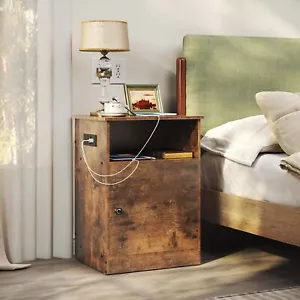 TC-HOMENY Nightstand Wood Sofa Side Table Night Stand with USB + Charging Ports - Picture 1 of 7