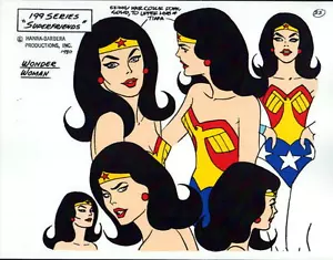 HERAUSFORDERUNG der SUPERFREUNDE: WONDER WOMAN "KÖPFE" MODELLBLATT DC ALEX TOTH - Bild 1 von 1