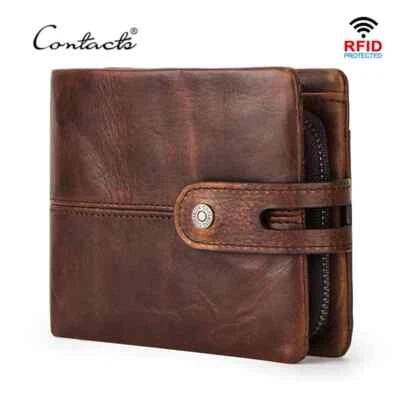 CONTACTS Men Leather RFID Wallet Purse Coin SD 14 Card Holder Button Design Gift - Image 1 of 4