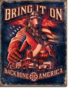 Bring It On Fire Fighters TIN SIGN rescue dept station bar wall decor 2146 - Picture 1 of 4
