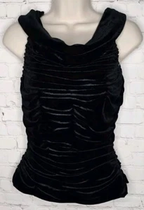 Sherrie Bloom Peter Noviello Chetta B Black velvet Ruched Tank top Womens Sz 8 - Picture 1 of 13