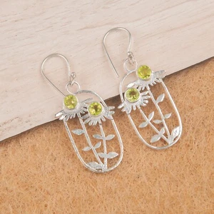 Natural Peridot Gemstone 925 Sterling Silver Designer Jewelry Earrings For Women - Picture 1 of 6