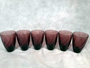 6 Vintage MOROCCAN Purple AMETHYST Drinking 4-1/2" Glass TUMBLER Optic SWIRL Set - Picture 1 of 3
