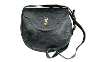 Vintage YVES SAINT LAURENT YSL Arabesque Pattern Shoulder Bag Leather Black - Picture 1 of 22