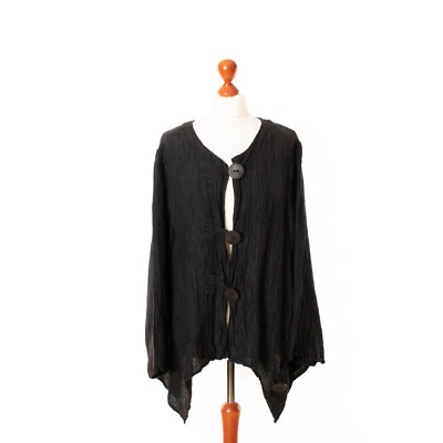 Damen GRIZAS Schwarz 51% Seide 49% Leinen Lagenlook Jacke Größe XL  4712 - Bild 1 von 4