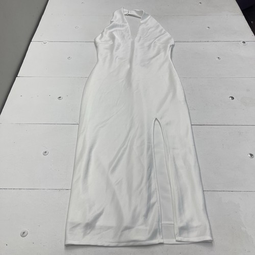 Maxi abito donna Lulus bianco raso profondo scollo a V spacco taglia large