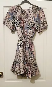 Ted Baker Lalu Floral Print Fluted Hem Mini Light Pink Dress Size 4 Uk 14 New - Picture 1 of 4