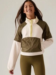 Athleta Girl Transition Half Zip Fleece Pullover Olive Green Size XL/14 - Picture 1 of 9