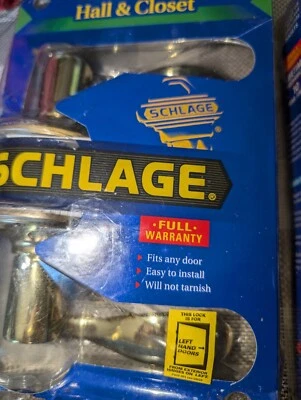 SCHLAGE Bright Brass Hall & Closet Non-Locking Door Handle Left Hand New Sealed - Image 1 of 4
