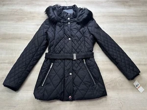 Karen Millen Womens Ladies Coat Black 12 Fur Parka Silver Winter Designer Jacket - Picture 1 of 8