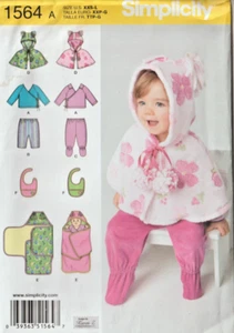 BABIES' TOP/PANTS/CAPELET/BIB/BLANKET WRAP (Infant Sz XXS - L) SIMPLICITY 1564 - Picture 1 of 2