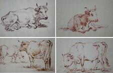 Friedrich Wilhelm Hirth Tiermaler Kühe Ziegen sign Tusche Rötel Zeichnung 18 Jh